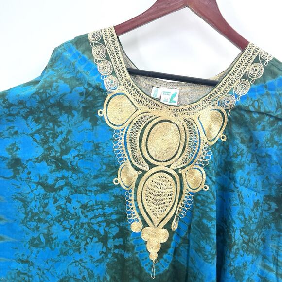 Vintage Stoneage Arts Boho Tie Dye Embroidered Mumu Kaftan Dress One Size - Picture 5 of 7